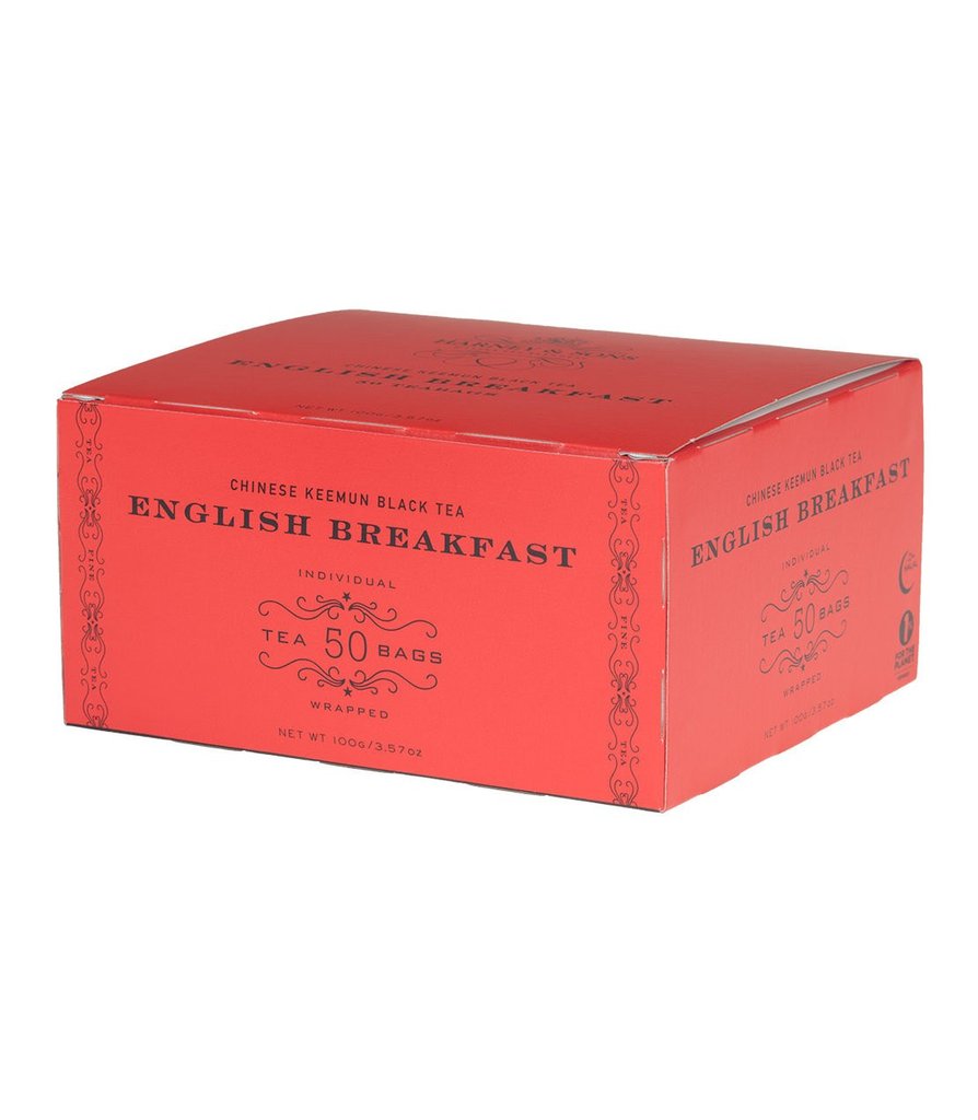 English Breakfast, 6 boxes per case - 50 wrapped tea bags per box