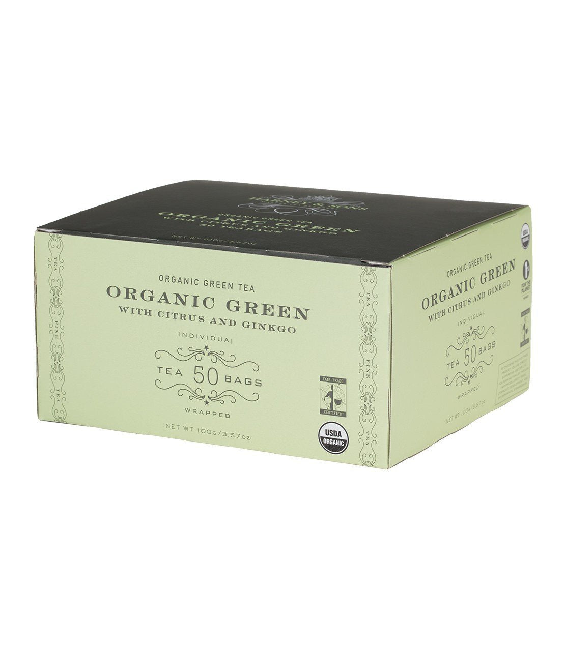 Organic Green with Citrus & Ginkgo, 6 boxes per case - 50 wrapped tea bags per box