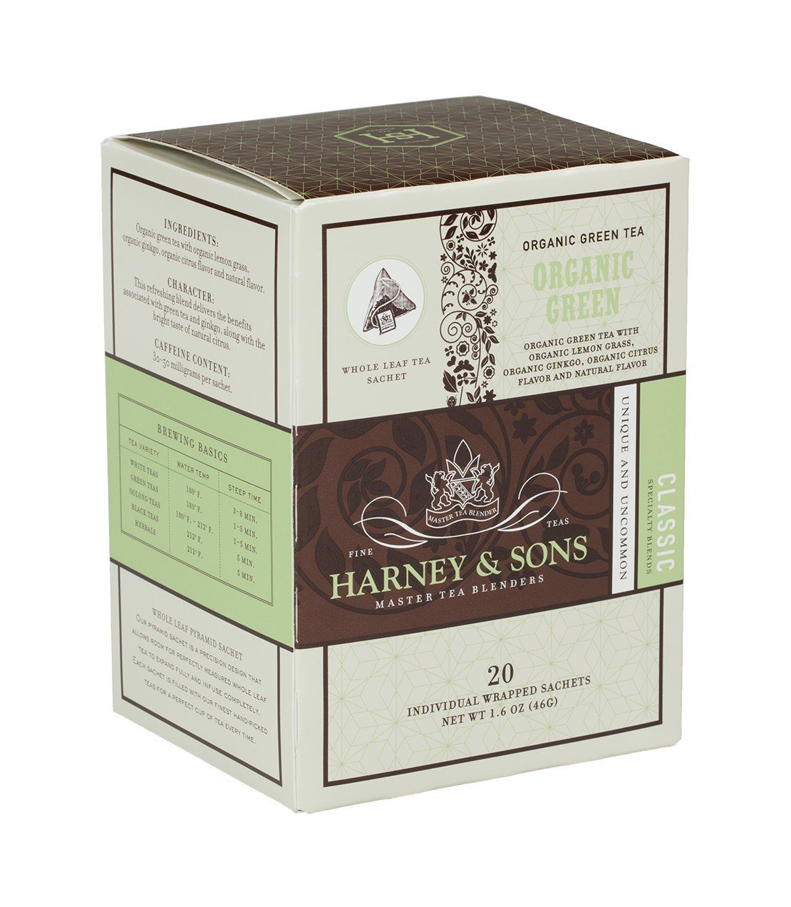 Organic Green with Citrus & Ginkgo, 6 Boxes per case - 20 Wrapped Sachets per box
